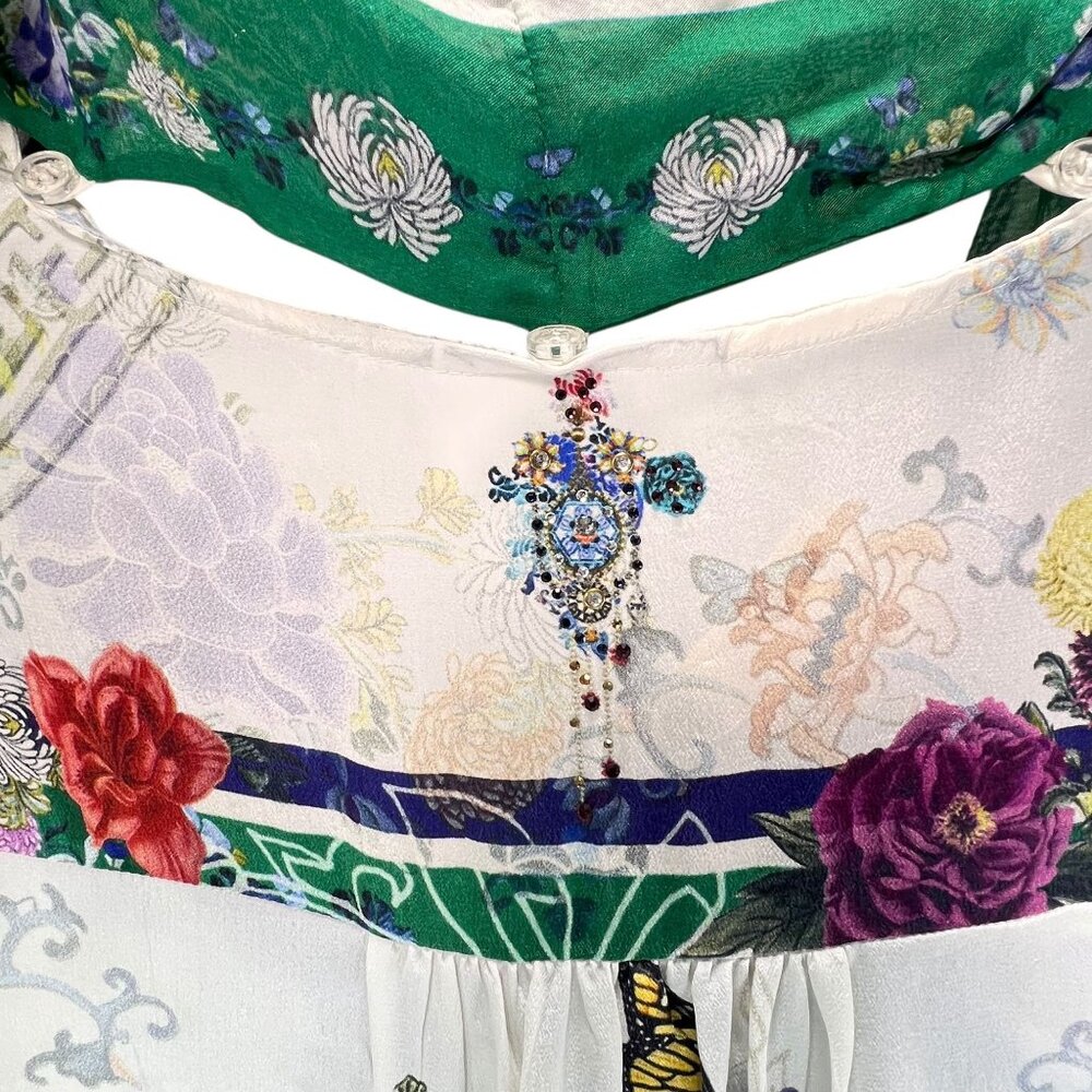 NWT Camilla Silk Blouse Med Gentle Moon Dragon Floral Embellished Detachable Tie - Picture 10 of 16